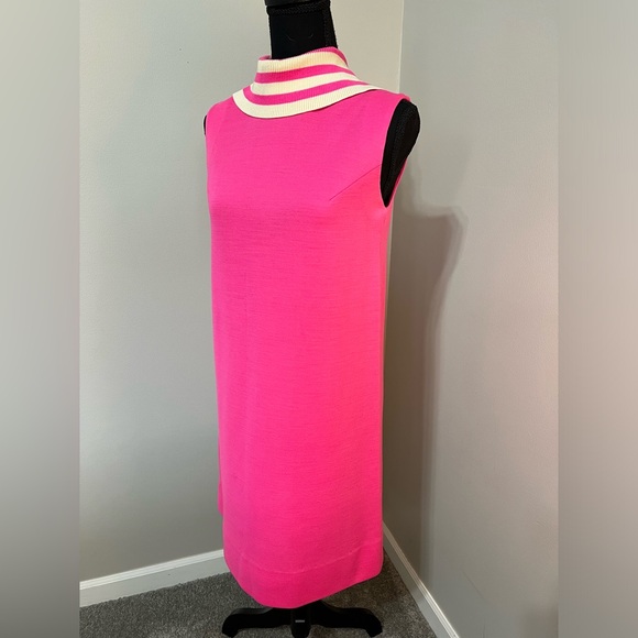 1960s Pink Mod Shift Dress with Retro Striped Collar Small by Jonathan Logan - Picture 1 of 16